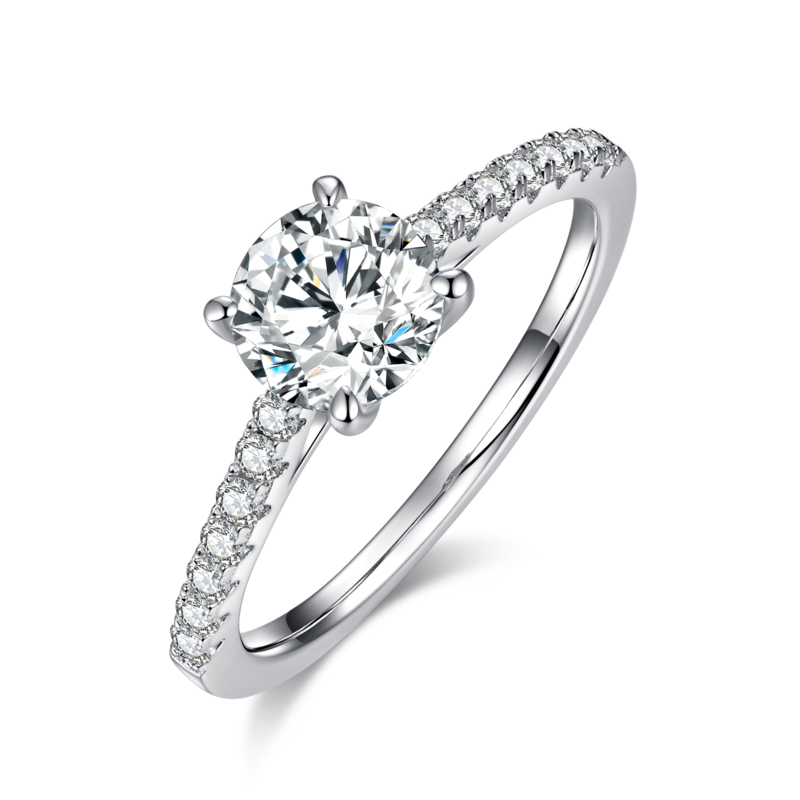 微镶圆形S925银镀白金MoissaniteWomen's Ring1.0ctD级